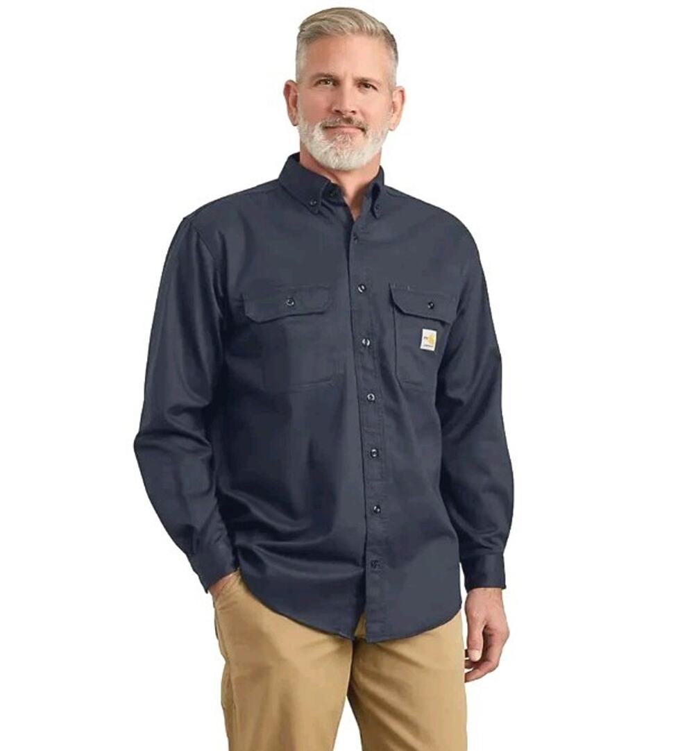 Carhartt Force ~Men's 3XL~ Navy Blue Relaxed Fit Long Sleeve Shirt Cotton Blend.